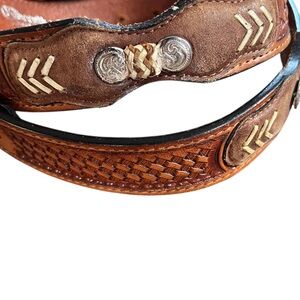 Women's Nacona MNR Mexico Southwest Brown Embossed Leather Belt Sz 32, No Buckle